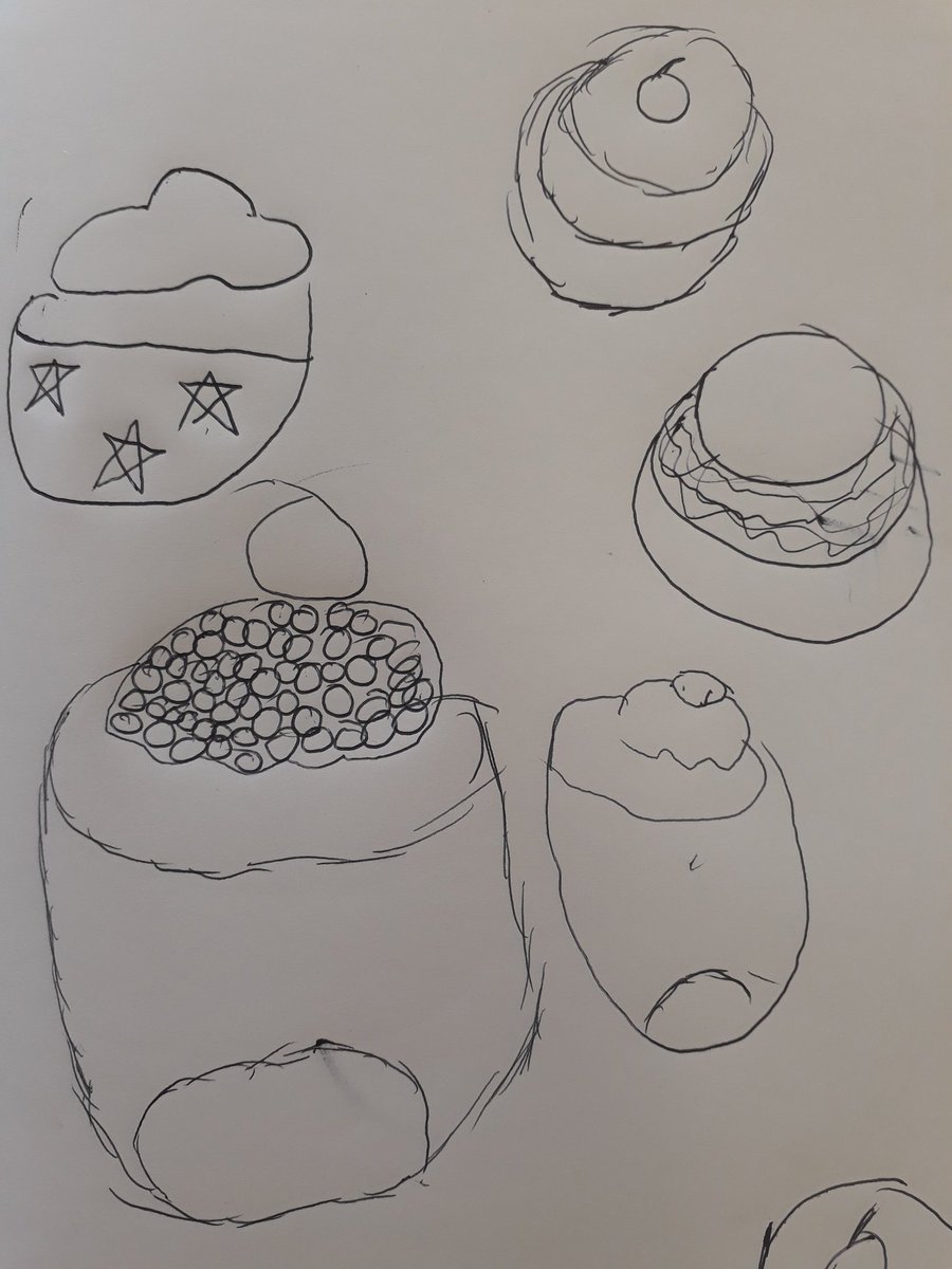 JulieBegen's tweet photo. #sketching for confidence. Shape and 3d understanding. Yr3 #WhitehallPrimary #drawing I love these. Full of character #drawing #Primaryart https://t.co/EFGf6CTieG