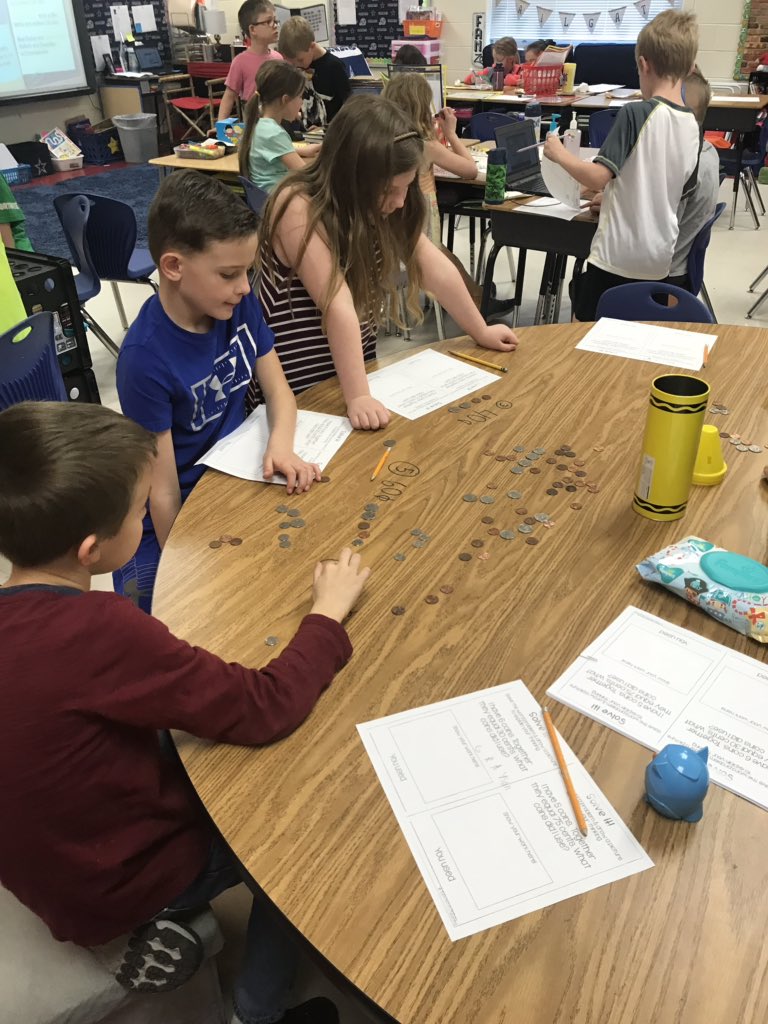 kbender715's tweet image. Place value stations and practice counting real money in 2nd grade today! @tabitha_white @WPESPrincipal @CCPS_MathK5 #oneCCPS