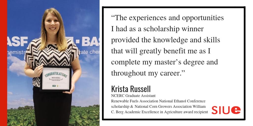 .@biofuelresearch at #SIUE Grad Assistant Krista Russell receives scholarships from Renewable Fuels Association and National Corn Growers Association. #congrats bit.ly/2F8wsfk