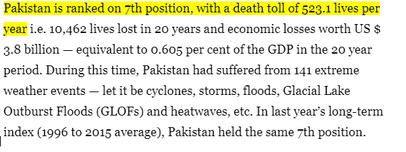 #Pakistan 7th most vulnerable country to climate change - #Germanwatch. We need to ask - When will we think?