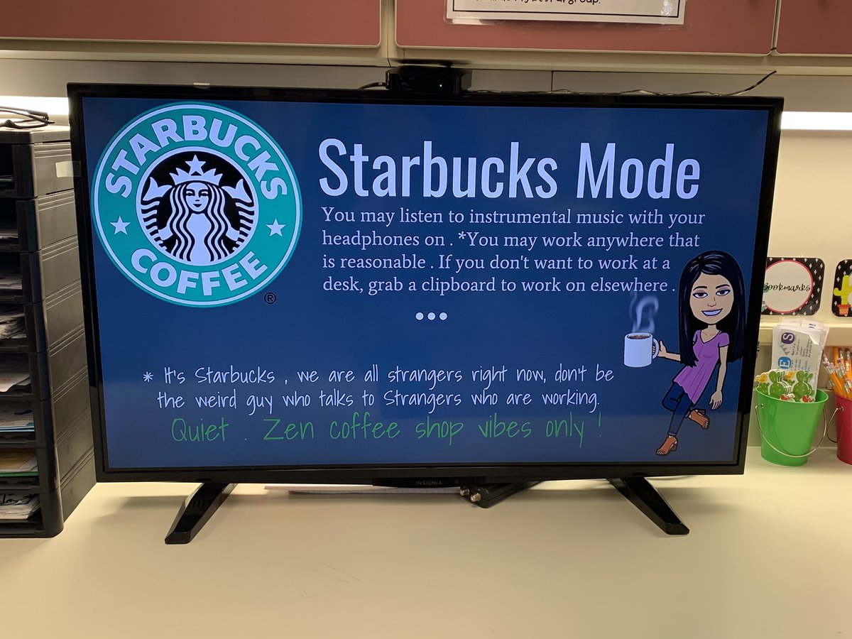 MissKahl_'s tweet photo. Have you tried Starbucks Mode? The learners in my room love it for independent reading time! Quiet, zen coffee shop vibes. #InstagramInspired โ๏ธ๐ https://t.co/qoF28Ky7Ub