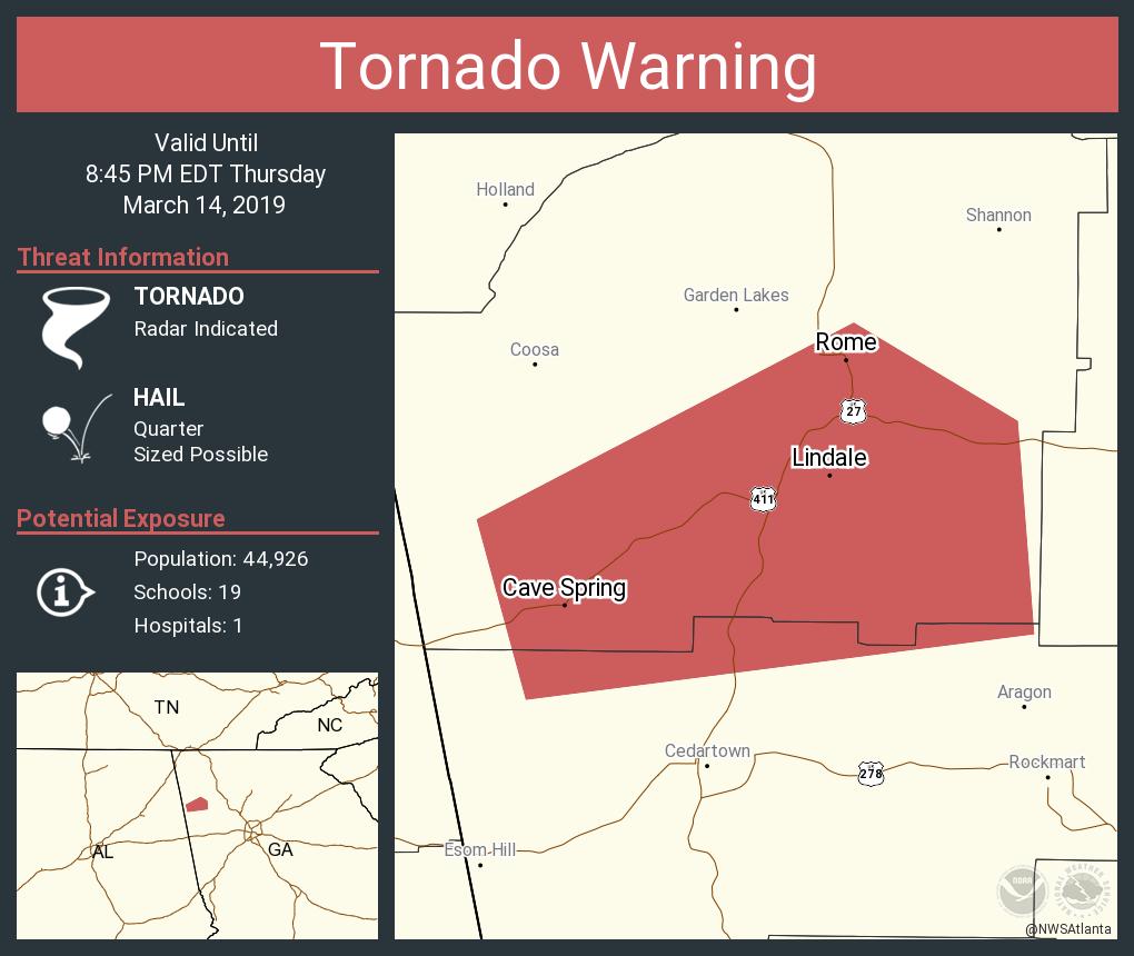 NWS Atlanta on Twitter "Tornado Warning including Rome GA, Lindale GA