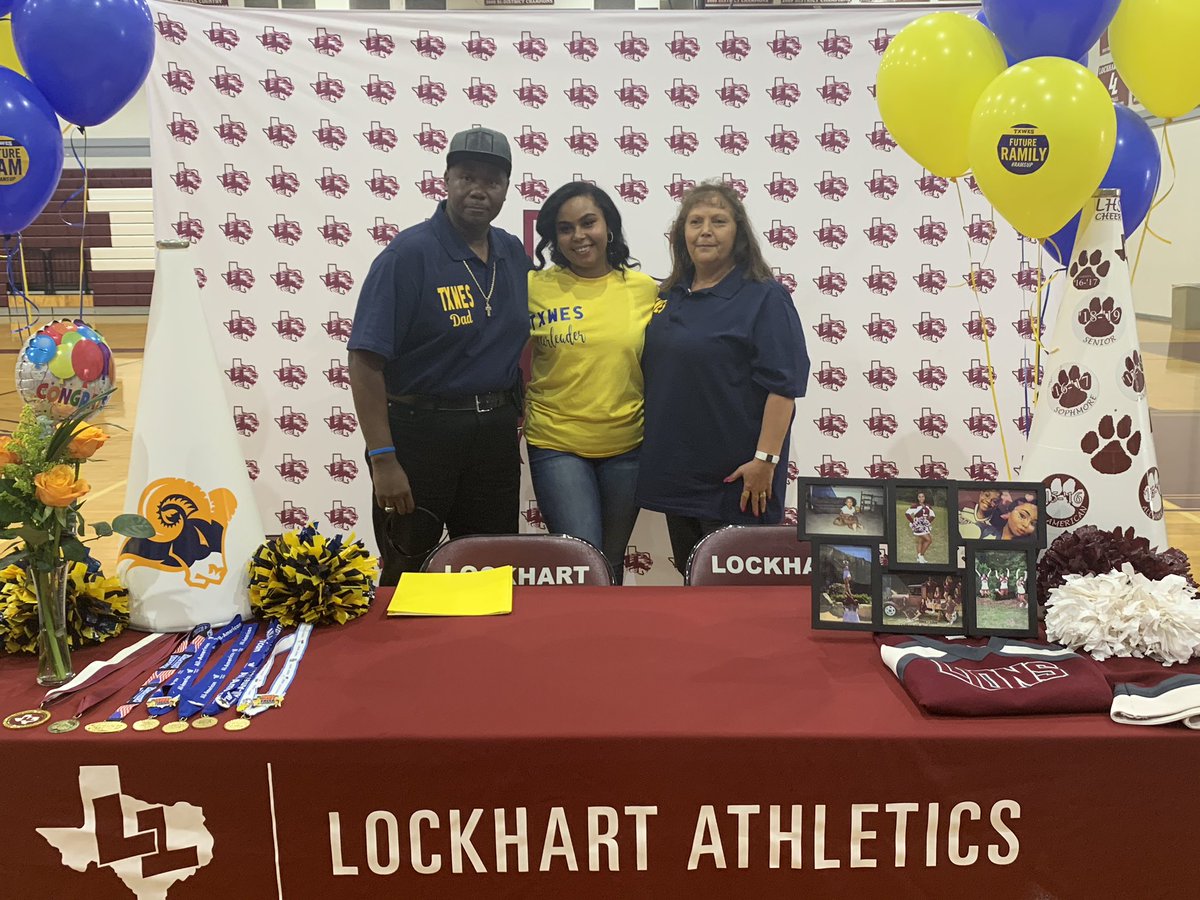 OnePrideLHS's tweet photo. Congratulations to both Miracle Clay (Texas Wesleyan Cheer) & Sydney Shaw (TLU Basketball) on their signing day.We are incredibly proud of both of these #LockharLeading young ladies! Thank you to their awesome supportive parents! @LockhartISD @lockhartabc @SouthpawEdu @Kimbrents https://t.co/9JbNd5xms4