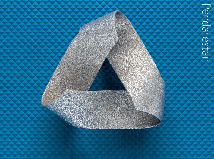pendarestan's tweet image. Folded Trigram, the shape of a 3 half-twist Mobius strip with corners in zero gravity
Preview it in 3D: shpws.me/QV0v
#3Dprinting #mathart #sculpture