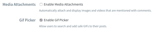 DisqusDanny's tweet photo. @mikedoeslife @disqus Hey @mikedoeslife thanks for reaching out! The new GIF feature only allows SFW content from Giphy, so just select the "Gif Picker" checkbox and leave "Media Attachments" disabled. These settings are located at https://t.co/76enWIJn5u. Let me know if you have any more questions. https://t.co/9ycRSHcJVv