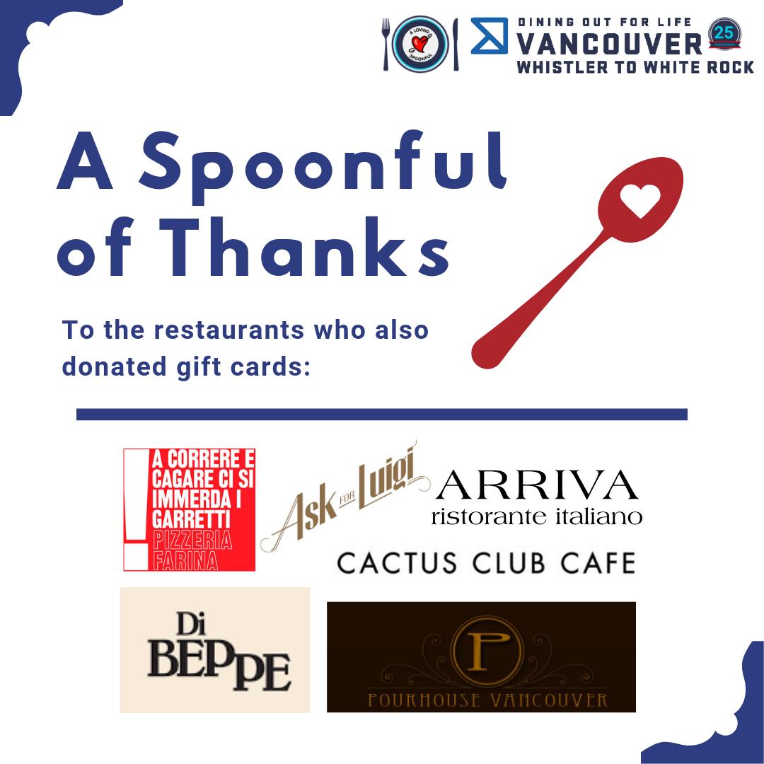 Tell us where you're Dining Out For Life tonight. Tag your restaurant, #vandofl and #dineoutgiveback for a chance to win one of 6 gift certs to participating restos!