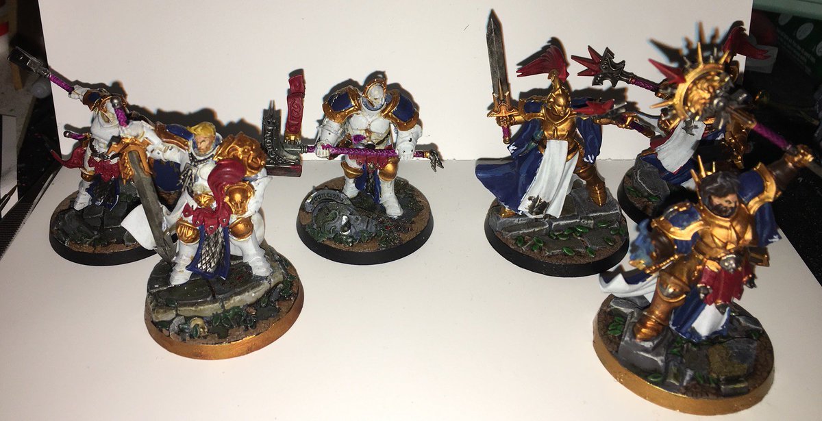 Urethramancer's tweet image. Started on some #WarhammerUnderworlds warbands before getting the flu. Finished after. It was hellish. Caked layers of paint all over, never happy with the colours, lots of touchups. They're fine at a distance, and I'm sick of working on them. #tableready #paintingminiatures