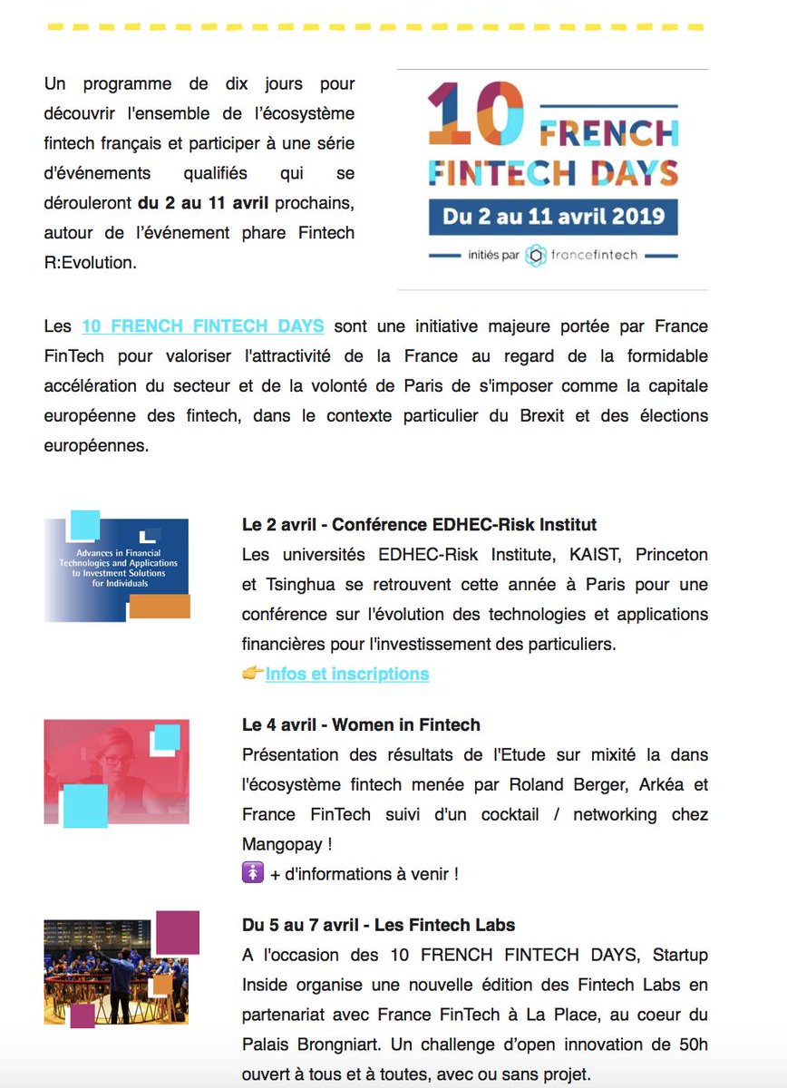 FranceFintech's tweet photo. Newsletter France #FinTech: A VOS MARQUES, PRÊTS, PARTEZ!🏹
#VendrediLecture
Marathon d'événements fintech en prévision: #NdyFintech•#FintechTour Caen | #FFT19•Fintech R:Evolution | #FintechLabs | Etude #mixité | Conf.@EDHECRisk| Clôture #FintechTour
▶︎https://t.co/GJMTRuetBA https://t.co/GT2magMy61