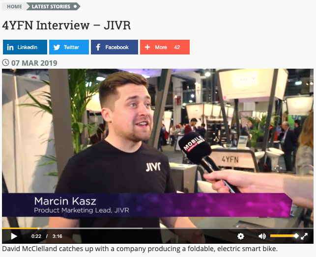 It's been a while since we came back from #MWC, but the buzz is still on! See the JIVR interview where <a href="/DavidMcClelland/">David McClelland</a> from Mobile World Live talked with us about our JIVR Bike: bit.ly/2Hs9K3F #4yfn2019 #throwback #FridayForFuture