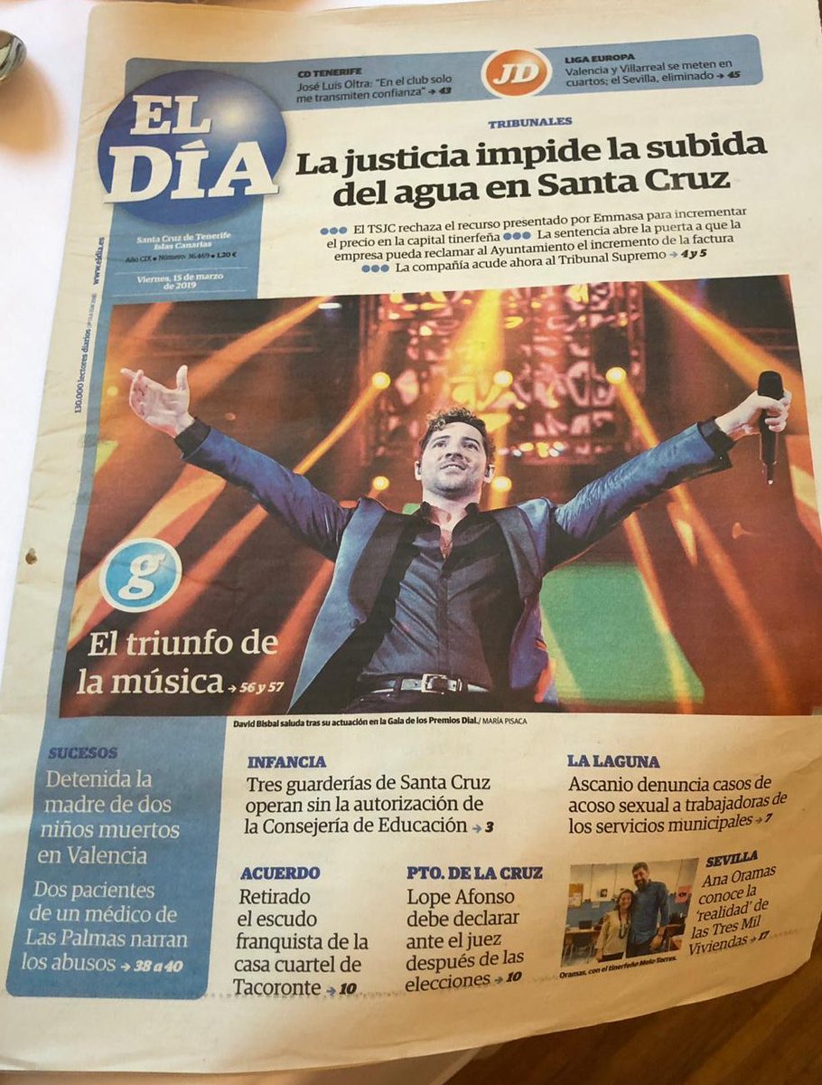 davidbisbal's tweet photo. Me ha encantado el titular de “el triunfo de la música” pues al final entre todos hacemos que gane la música! Buenos días y feliz viernes! https://t.co/6BoHaHJTRo