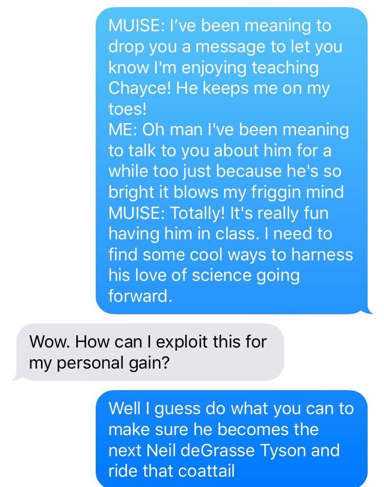 ok this was me relaying a message my physics/bio teacher from when I was in high school sent me about my little brother