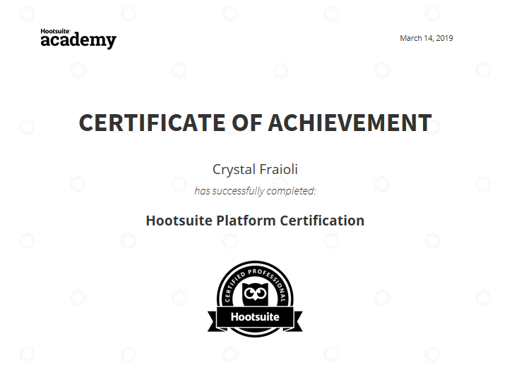 Crystal_DF's tweet photo. Proud to finally be #Hootsuite certified! #COMIS19 https://t.co/dnU8NoorTL