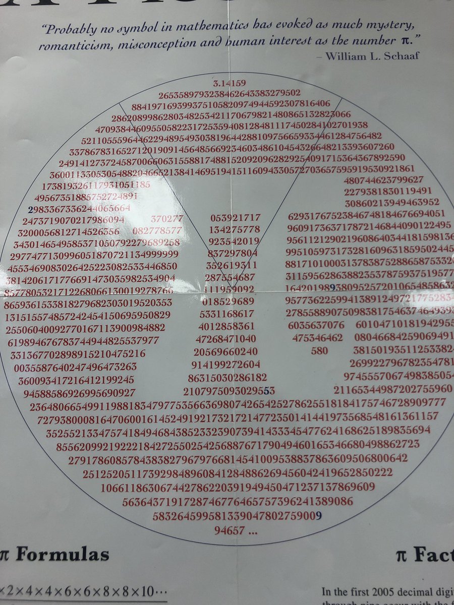 thatmathclass's tweet photo. @urfavmathtchr mystery solved! Used a pi counter and found that the blue digits are space markers, at the 500th, 1000th, 1500th, and 2000th digit. :) #MysterySolved #CallMeSherlock https://t.co/9t6wg0skqA