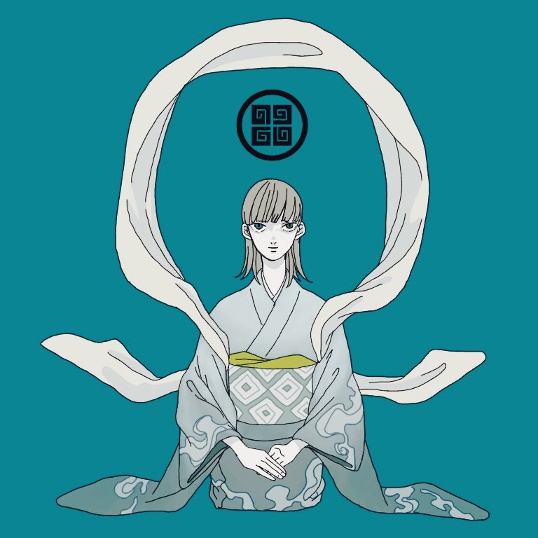 1girl solo simple background japanese clothes seiza sitting shawl  illustration images