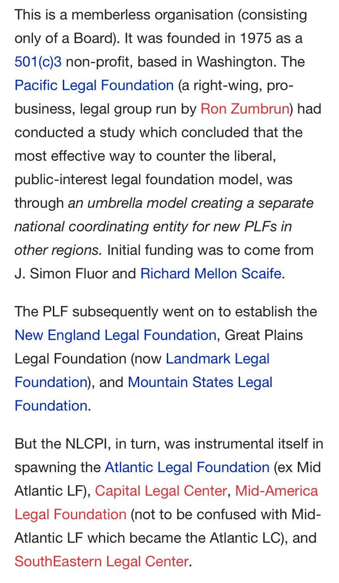 National Legal Center for the Public Interest It is at the core of a large network of right-wing, business-oriented Legal Centers funded by the Scaife, Coor, Bradley, Olin interests.  #KochNetwork  https://www.sourcewatch.org/index.php/National_Legal_Center_for_the_Public_Interest
