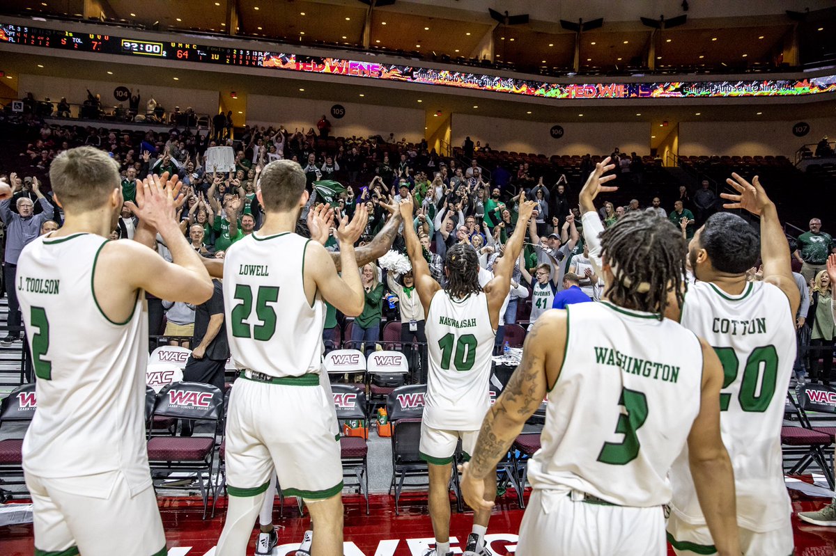 JasonErickson_'s tweet photo. The fan support tonight for @uvumbb at the WAC Tournament was tremendous!!! On to the next one. #WACvegas #UVU #UVUhoops https://t.co/NuCRsBlzEO