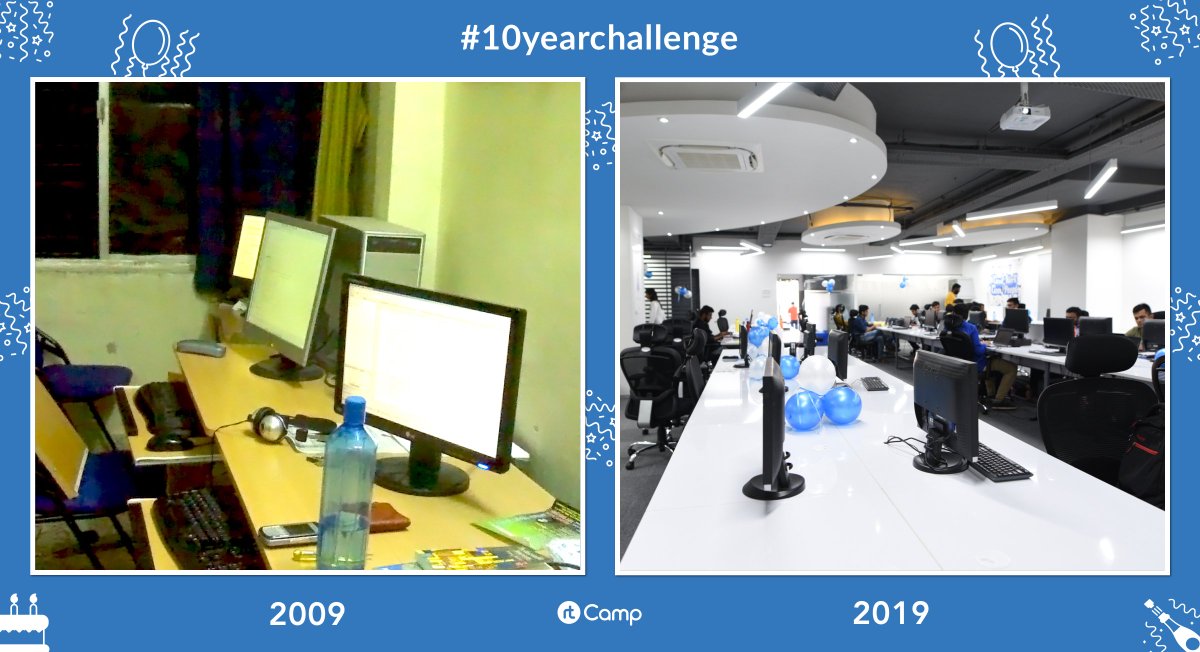 rtCamp's tweet photo. Fun Fact: The entire rtCamp office from 10 years ago can fit into the current office’s conference room! 😎

#rtcamp10 #rtcamp #10YearChallenge #SpotTheDifference https://t.co/q5QvUqr1MT