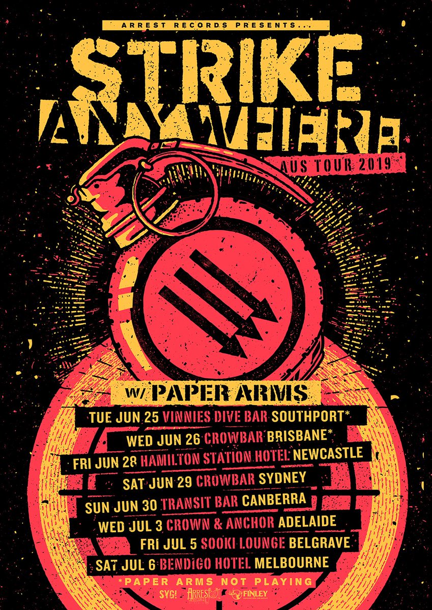 Strike Anywhere tour Australia late June. Buy Tickets now
arrestrecordsaustralia.oztix.com.au/Default.aspx