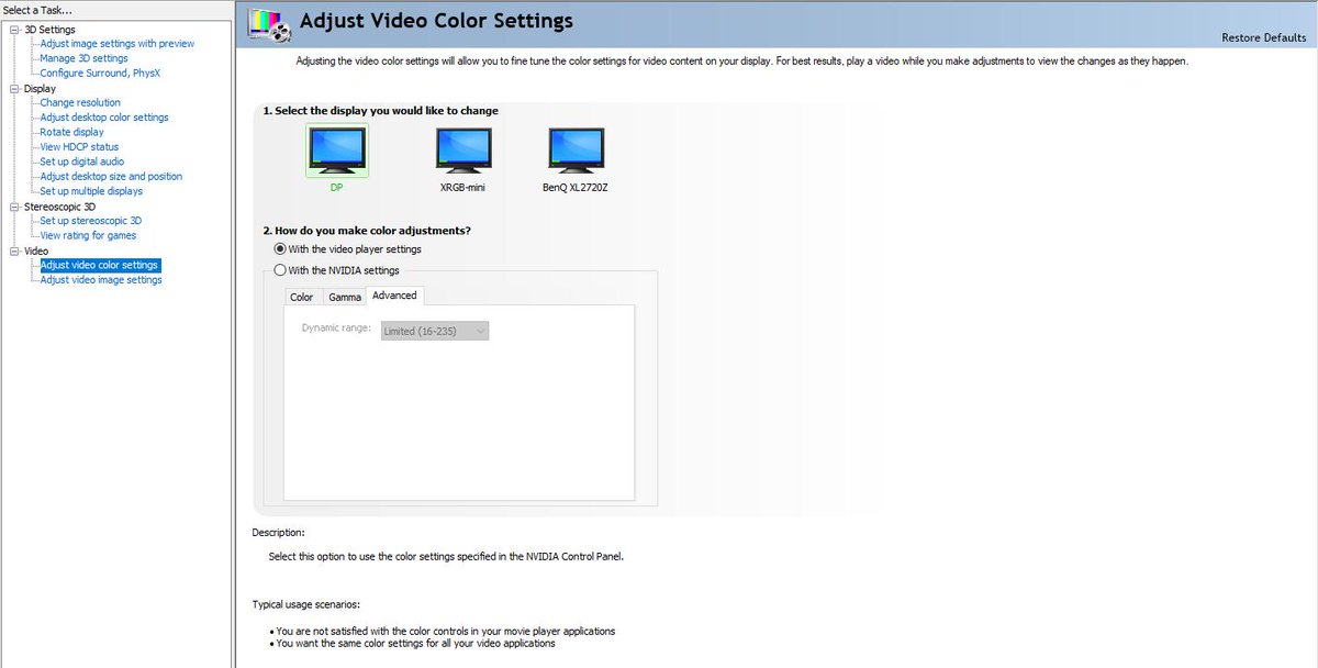 nvidia control panel windows 10 color calibation