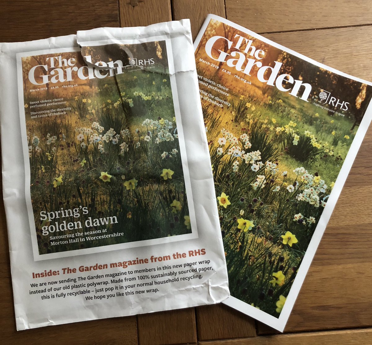 SustainableSqd's tweet photo. SO impressed with @The_RHS and their plastic swap. 💚 They have ditched wrapping their magazine subscriptions in plastic and now wrap them in recyclable paper 🙌🏻 so simple and so important. #plasticswap #thegarden #rhs https://t.co/tqTHsW4an1