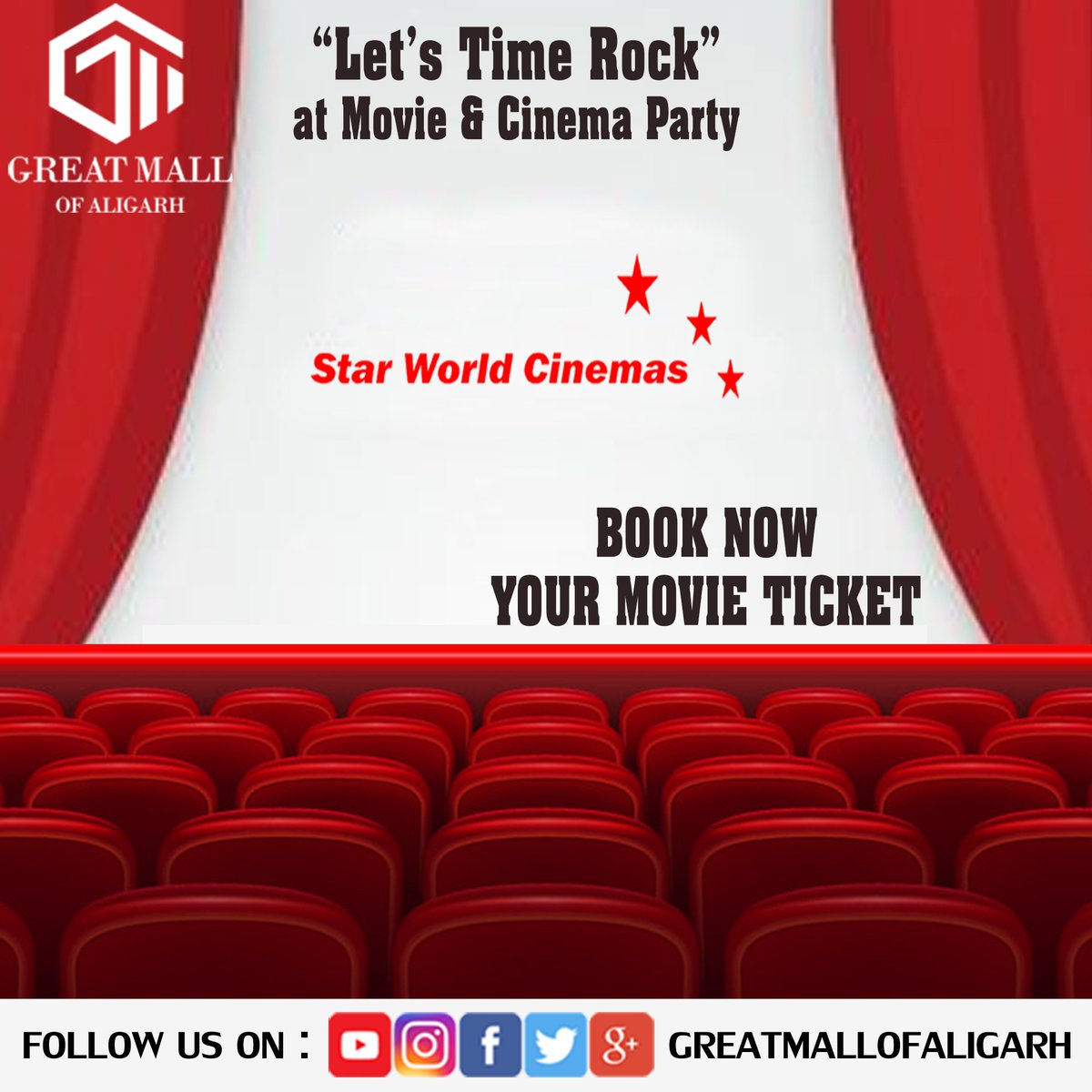 Enjoy your day with Star world Cinemas 
Book your movie ticket 
For details visit bookmyshow.com 
Book your seats now : - 
1) Book My Show :- bit.ly/bookmyshow_Ali… …

2) Paytm :- bit.ly/Paytm_Aligarh

#StarworldCinemas #Aligarh
#GREATMALLOFALIGARH