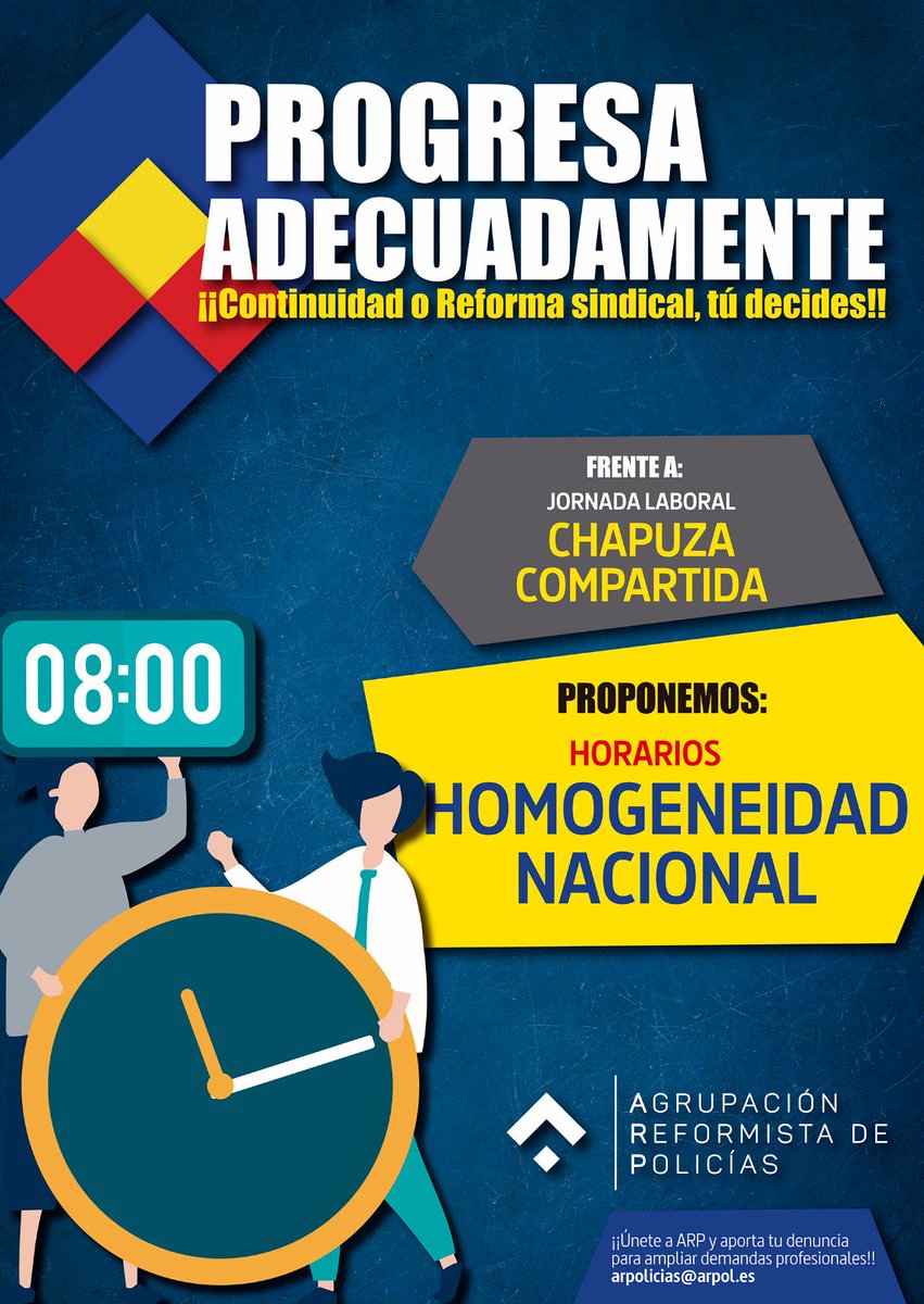 ARPolicias's tweet photo. ¡¡PROGRESA ADECUADAMENTE!!👮🏿♂️👮🏼♀️
🤦♂️ La JORNADA LABORAL en el CPN es una auténtica CHAPUZA.🧱🏗
En ARP proponemos HORARIOS 🕑 HOMOGÉNEOS A NIVEL NACIONAL 🇪🇦 en PUESTOS DE TRABAJO SIMILARES.
#ARPpropone
#ARPsindicalismodelcambio
#ARPsindicalismoserio
#ReformaSindicalARP
#ARPmola https://t.co/or9oBoZhjB