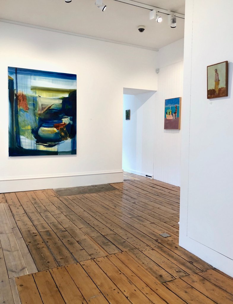 Tathagallery's tweet photo. Some of the work in our current show looking wonderful in the gallery
From left:
'Forest and sky' by Callum McClure 
'Smith on a Steamboat With Birds' and
'In A Field' both by Ben Risk
Plus close up images of Ben's paintings
See all works and full details on our website 
#tatha https://t.co/6hPh675fRc