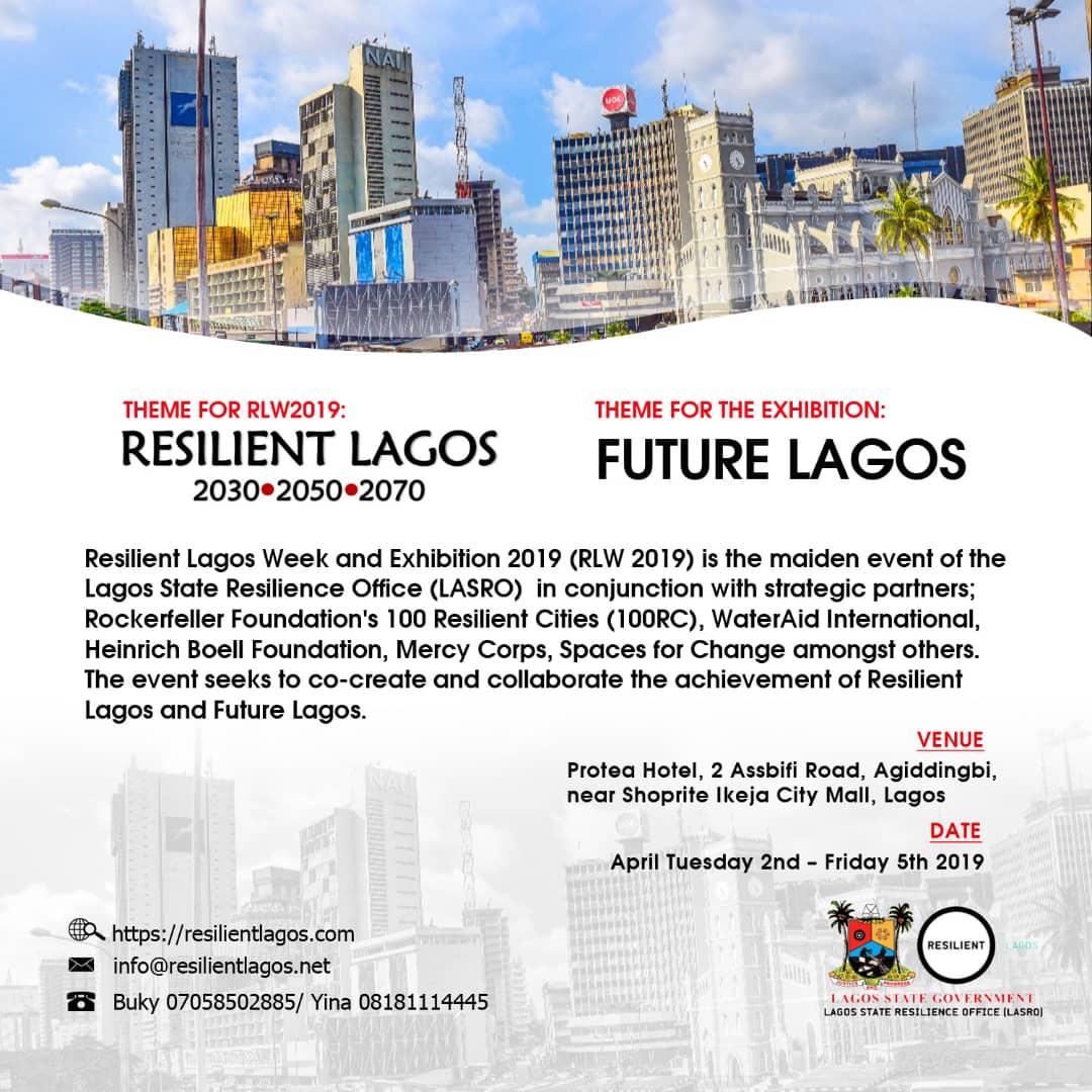 Resilient Lagos Week #RLW2019 and Future Lagos Expo, Tuesday 2nd to Friday 5th April. 
Register for free ticket here:
afritickets.com/checkout?id=40…
resilientlagos.com 
#nigeria #lagos #iamresilientlagos 
<a href="/100ResCities/">100RC (LEGACY)</a> <a href="/AddisResilient/">.</a> <a href="/ResilientRdam/">Resilient Rotterdam</a>