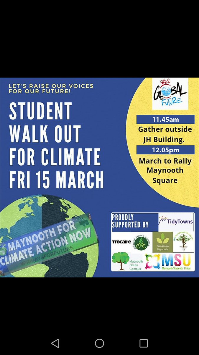 MUEnviroSoc's tweet photo. Today's the big day guys!
In support of Greta Thunberg's student walk out for climate change, we are hosting our own right here in Maynooth!
Please join us in taking part in this global initiative 💚
We'll be gathering outside the JH building @ 11.45
💚♻️💚♻️ https://t.co/pb7mrTiW9Y