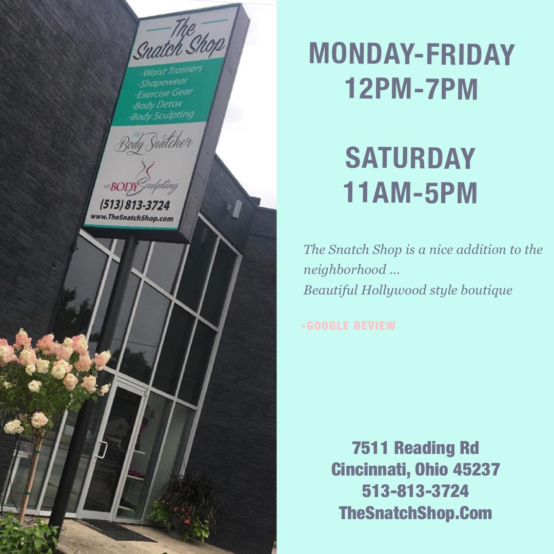 MyBodySnatcher's tweet image. Never plan a Spring/ Summer trip with a Winter body.
The Snatch Shop is your one stop shop for Snatching and Sculpting Services.
Find out more at TheSnatchShop.com or visit the store:
7511 Reading Road, Cincinnati, OH 45237