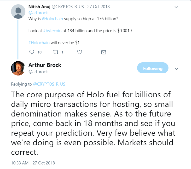 "Very few believe what we're doing is even possible. Markets should correct." - <a href="/artbrock/">Arthur Brock</a>  👀

#Holo #Holochain #Holofuel $HOT #BeyondBlockchain