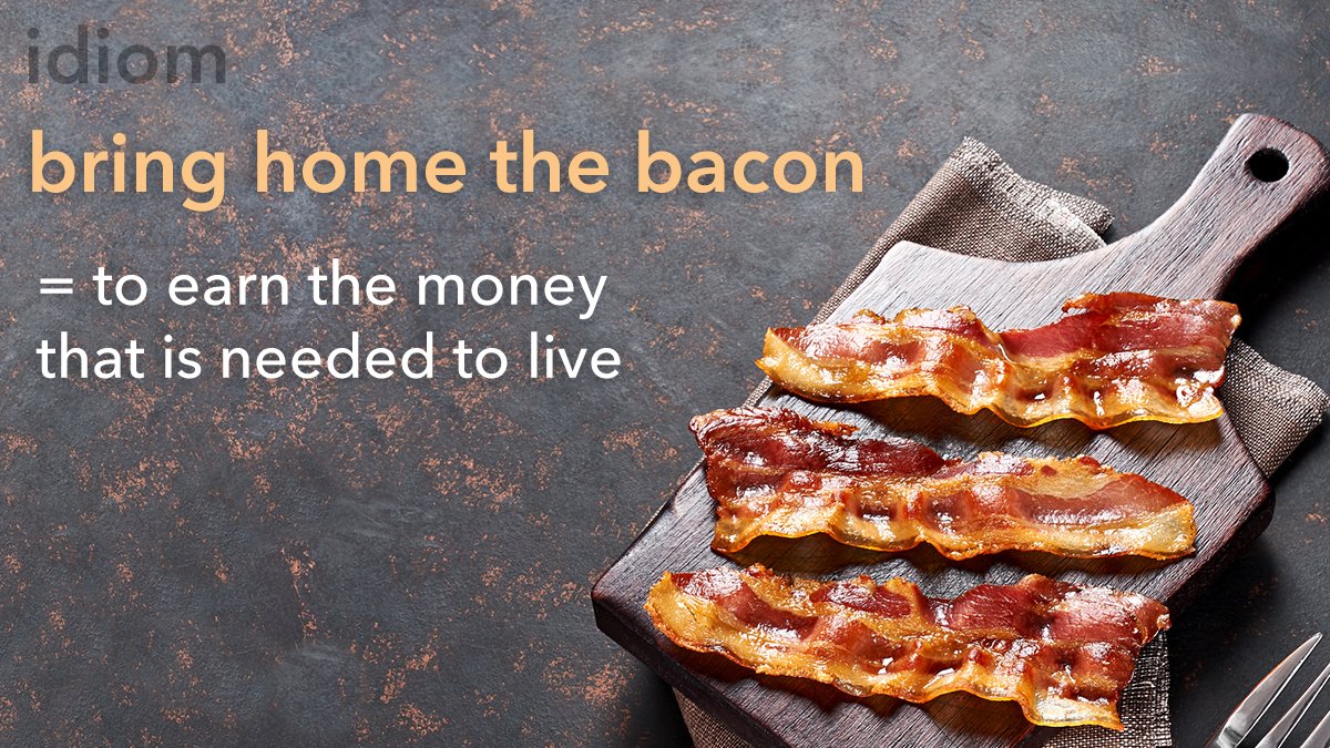 EBDictionary's tweet photo. Idiom: bring home the bacon 🥓

= to earn the money that is needed to live

The couple worked hard all week to bring home the bacon for their family.

https://t.co/FHBzWLNdvZ  #ESL #EFL #ELL #TEFL #TESOL #Idioms #LearnEnglish https://t.co/POg7JgLdDq