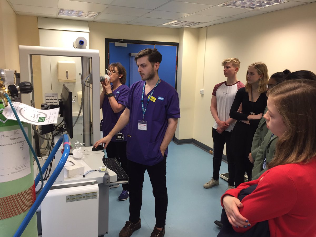 TonyDix14's tweet photo. Our last day of #HCSWeek2019 @gloshospitals. In Lung Function students are learning about sleep apnoea, experiencing a CPAP machine and observing peak flow and lung function measurements @ARTP_Chair @NSHCS @WeHCScientists @NHSEngland @NHSEnglandSW https://t.co/0gTsKopZ8p