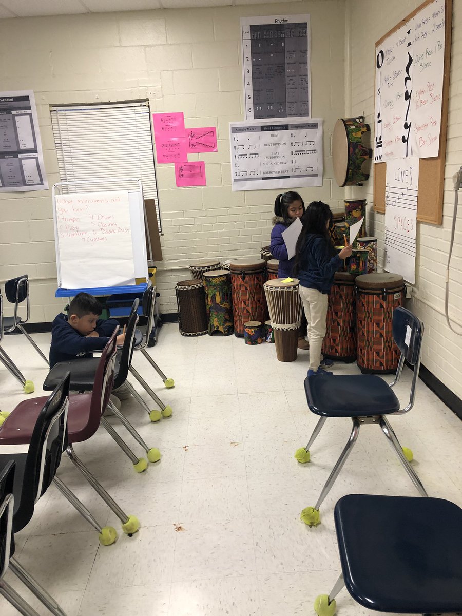 StacyBrownMusic's tweet photo. 2nd grade Ss on scavenger hunt hypothesizing the pitch of different instruments in the music room! First activity for Science of Sound in the music room! @UCPS_MonroeNC @EastES_NC @mattlasher23 @jonandmichelleg @APTomikaMBrown @AGHoulihan @Renee_McKinnon1 @BlaireTraywick https://t.co/GVw32q164k