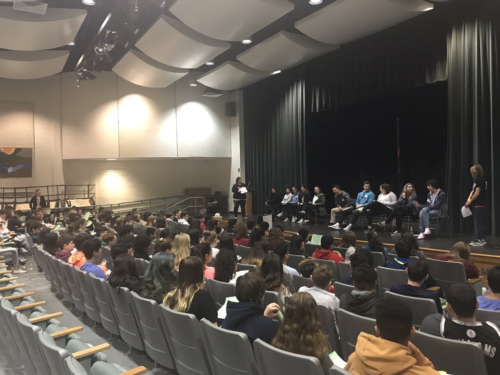 PrincipalofWMS's tweet photo. Representatives from WHS telling the 8th graders about all of the terrific electives and opportunities available for next year! #wmspride #watertownpride @LundbergShirley https://t.co/8I0mUsiwep