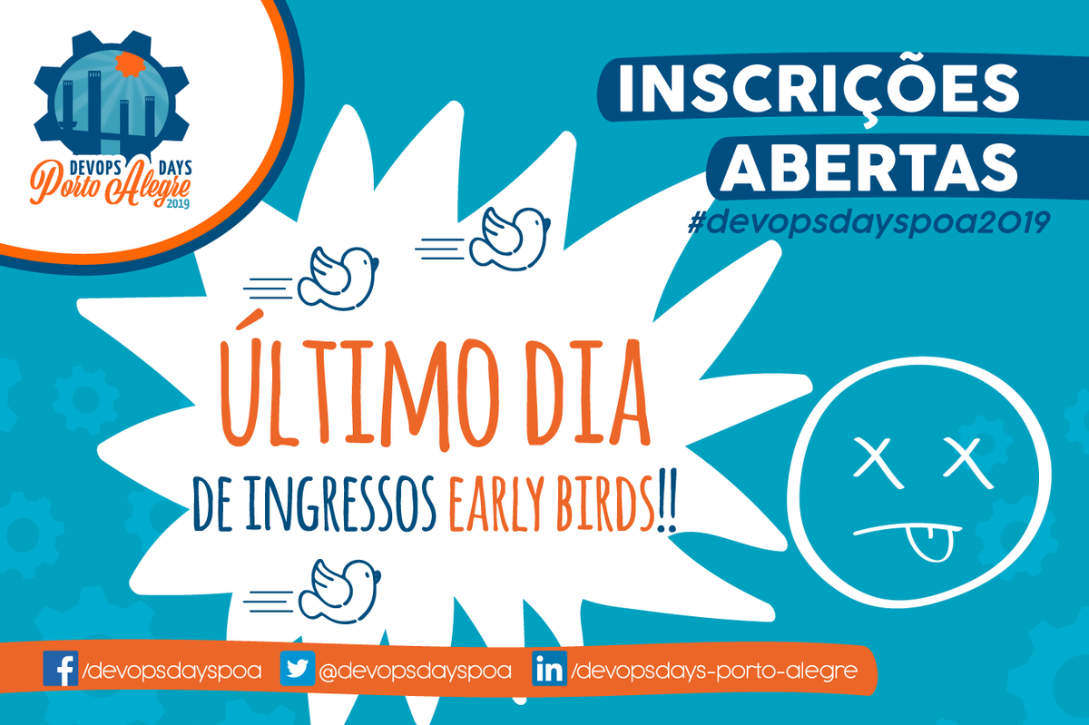 poadevopsday's tweet photo. Sério mesmo que você está não se inscreveu no #devopsdayspoa? E com desconto ainda!! Tá, vamos lá, dá tempo ainda, acessa: https://t.co/gTXsTC04GM aproveita que pois esse valor é para os 2 dias de eventos \o/ #devops #devopsbr #devopspoa #culturadevops #earlybird https://t.co/1WeZRhSsdp