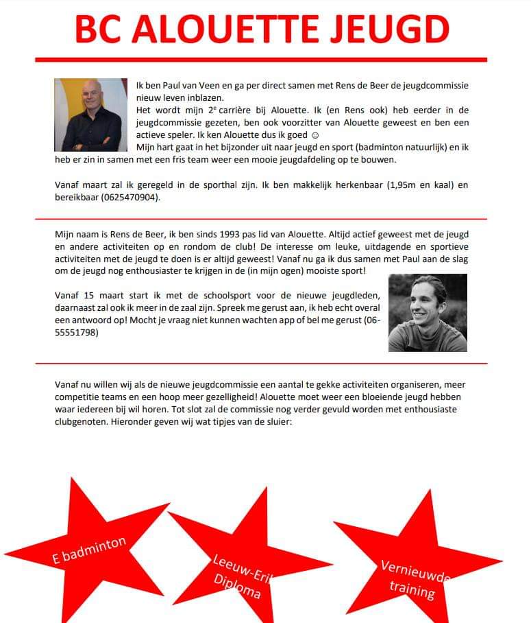 Nieuwe jeugdcommissie bij Bc Alouette!