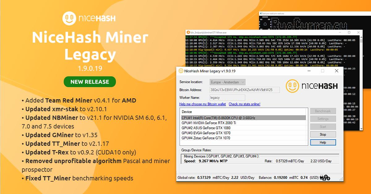NiceHashMining's tweet image. New NiceHash Miner Legacy 1.9.0.19 is out now 👉 miner.nicehash.com 💪

Read more in our official press release 👉 nicehash.com/news/nicehash-…

#NiceHashMining #Mining #CryptoMiner #NVIDIA #AMD #TeamRedMiner #NBminer #Gminer #TTminer #Trex