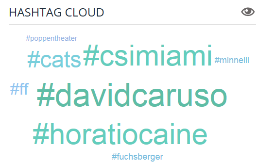 MartinaRosemann's tweet photo. My #Twitter "Hashtag Cloud" for today! #davidcaruso #csimiami #horatiocaine #poppentheater #minnelli #ff #fuchsberger https://t.co/aP057QKvVp