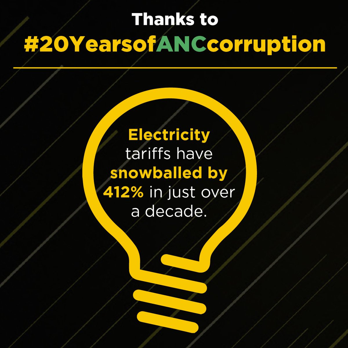 Our_DA's tweet photo. Power cuts & high electricity prices don’t matter to the ANC govt because electricity is paid for with public money – much like the generators for when power cuts occur.
Millions of SAns struggle to keep the lights on due to high prices of electricity. #20YearsofANCcosrruption https://t.co/eXrtrerE8b