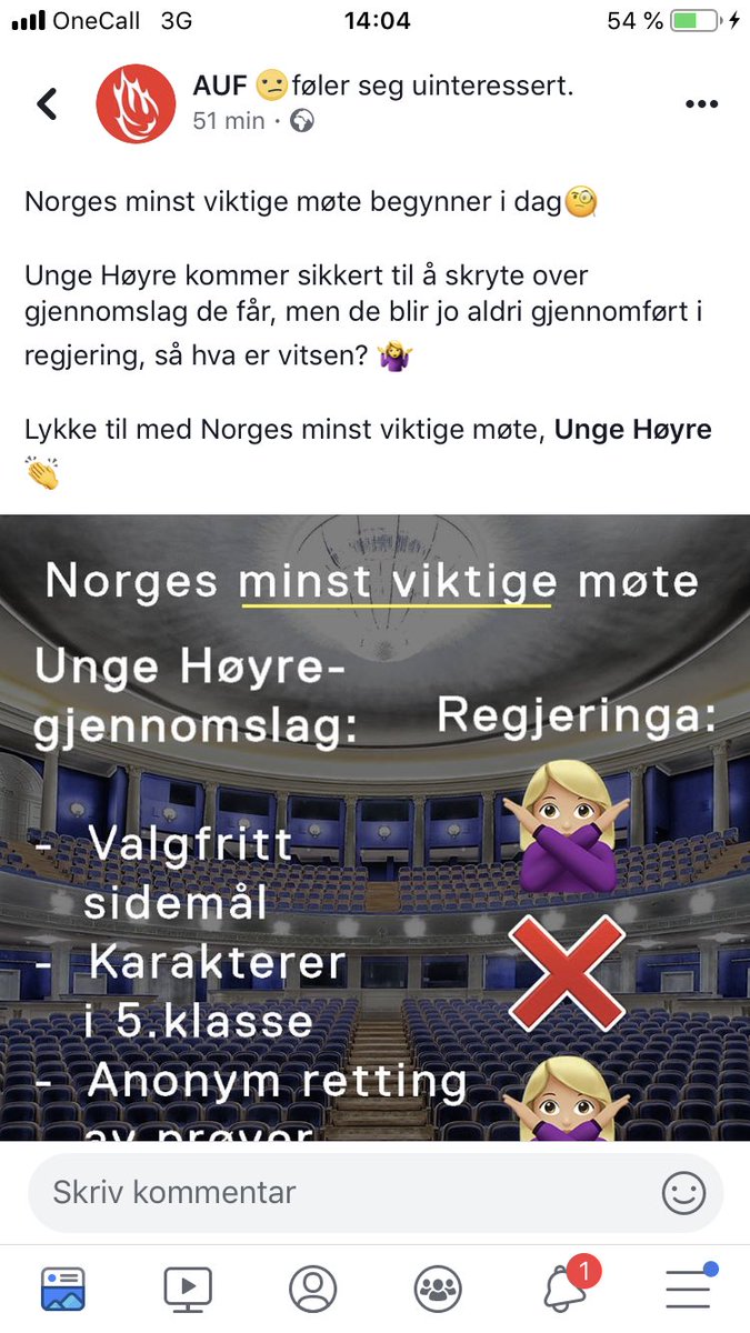 Hei <a href="/aufnorge/">AUF</a>, hvis dere trenger noen å snakke med så kan dere kontakte en av de 400 nye helsesøstrene som har kommet under vår regjering