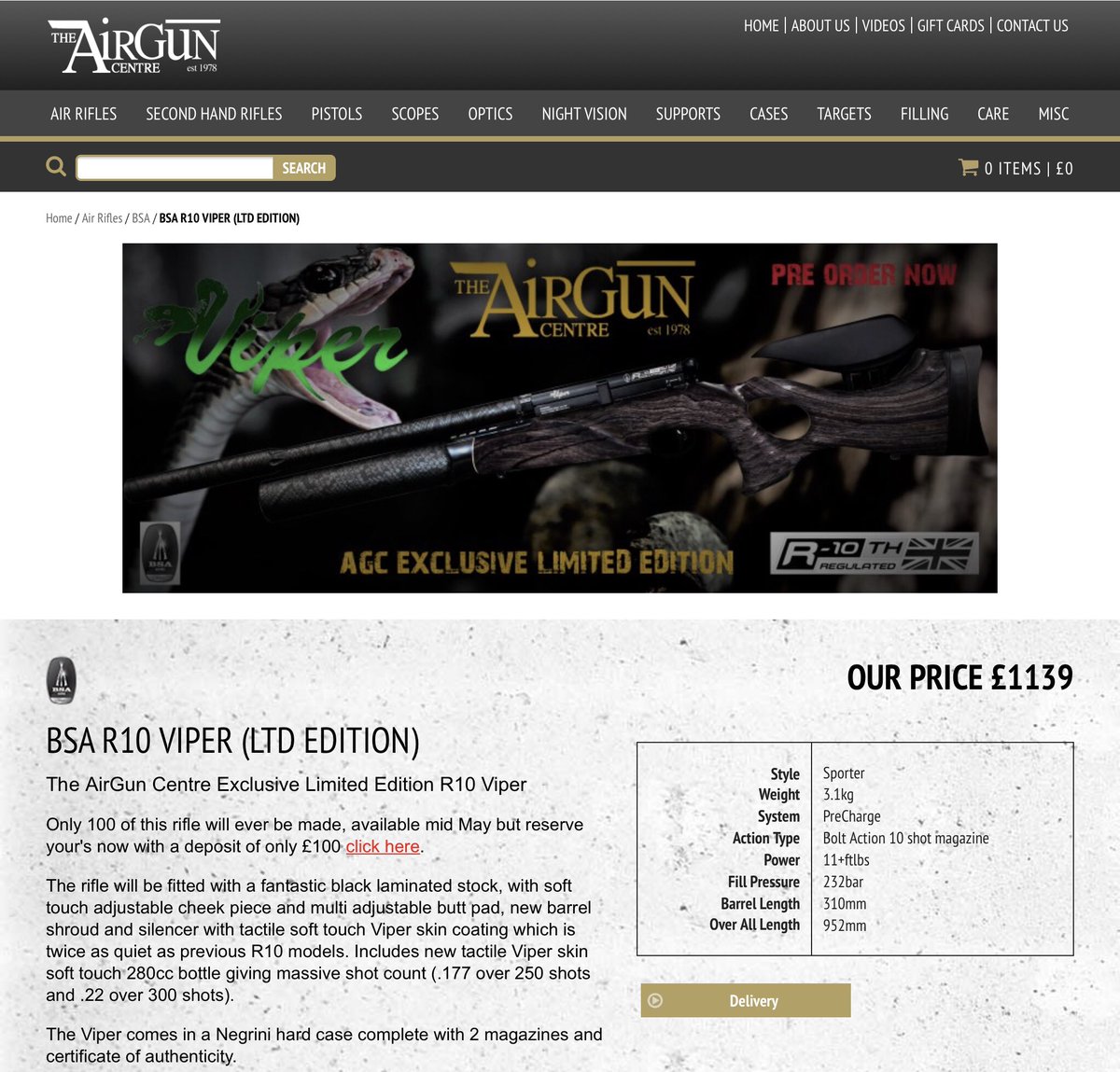 THE THEAIRGUNCENTRE.COM NEW AND EXCLUSIVE LIMITED EDITION VIPER! theairguncentre.com/bsa-r10-viper-… 😎👌👍 order yours quick there are only 100! #airgun #airguns #hunting #pestcontrol