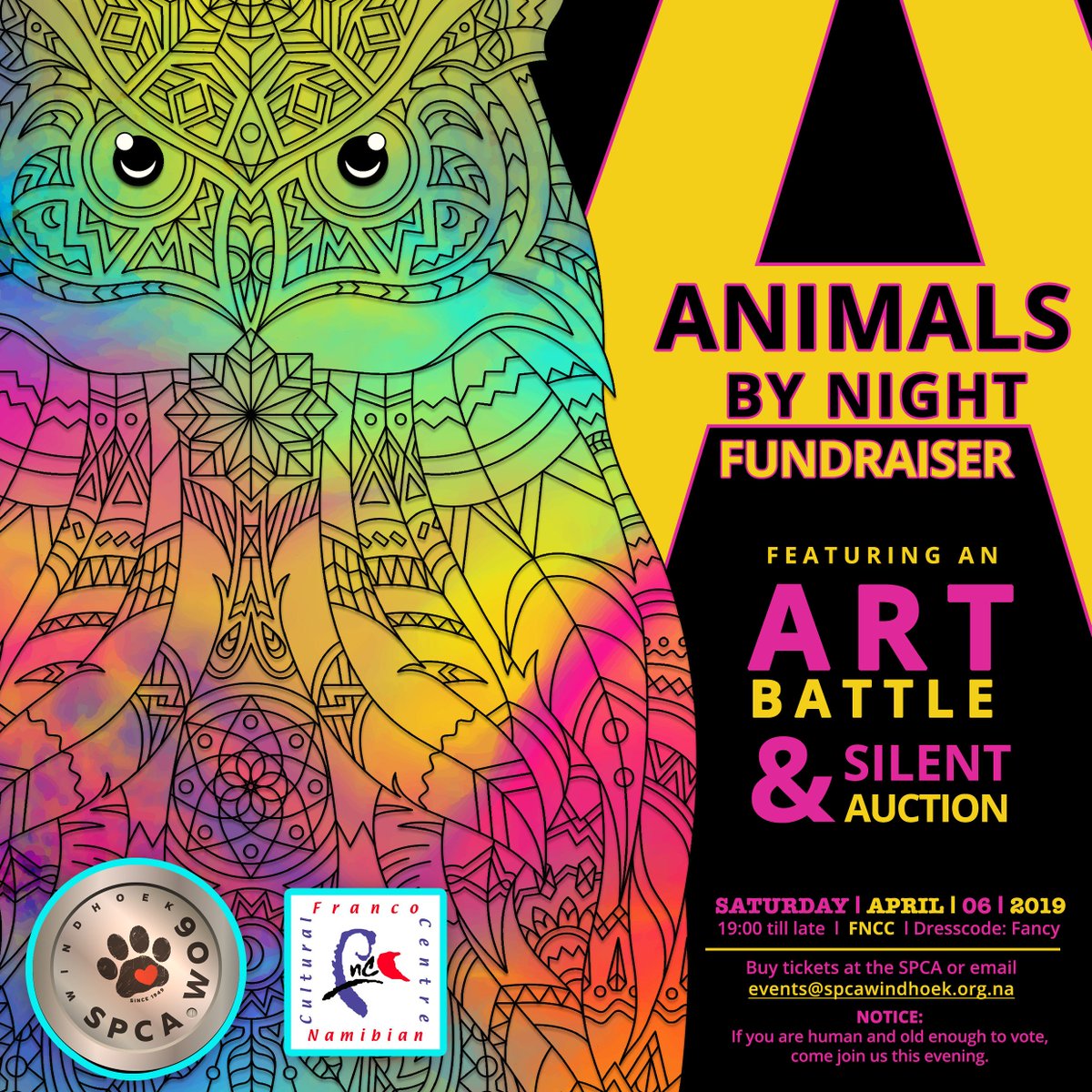 The SPCA is having its Annual Fundraiser next month! Join us for a magical evening in support of the animals at the SPCA with live Art Battles and a Silent Auction at the wonderful FNCC! Check out the poster for more details.