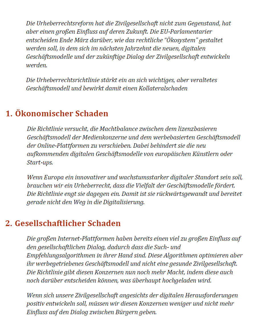 koenigimnetz's tweet photo. Hab aus den Elementen meiner #BotBrief'e mal ein Essay gemacht: https://t.co/krJDxIUi2b Freue mich über RTs und Antworten @HelgaTruepel @Senficon @AxelVossMdEP @ennopark @TheSile44058350 #Artikel13 #FixCopyright (executive summary im Bild) https://t.co/vA9o2fbquO