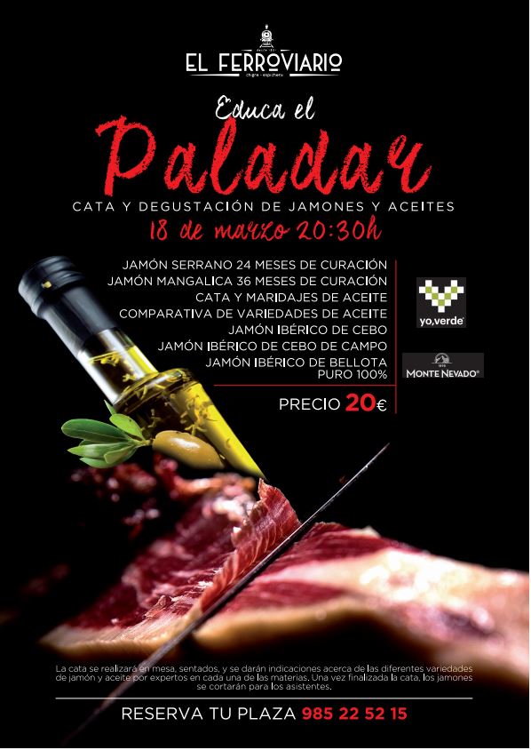 AceiteYoverde's tweet photo. El lunes 18 de marzo #YoVerde estará presente en la CATA Y DEGUSTACIÓN DE JAMONES @MonteNevado Y ACEITES Yo,verde en El Ferroviario chigre/espicheru, en #Oviedo😋 La #cata será explicada por expertos, que en el caso de Yo,verde será Araceli Blanco. ¡No te la pierdas! https://t.co/DmXx2j3wzd