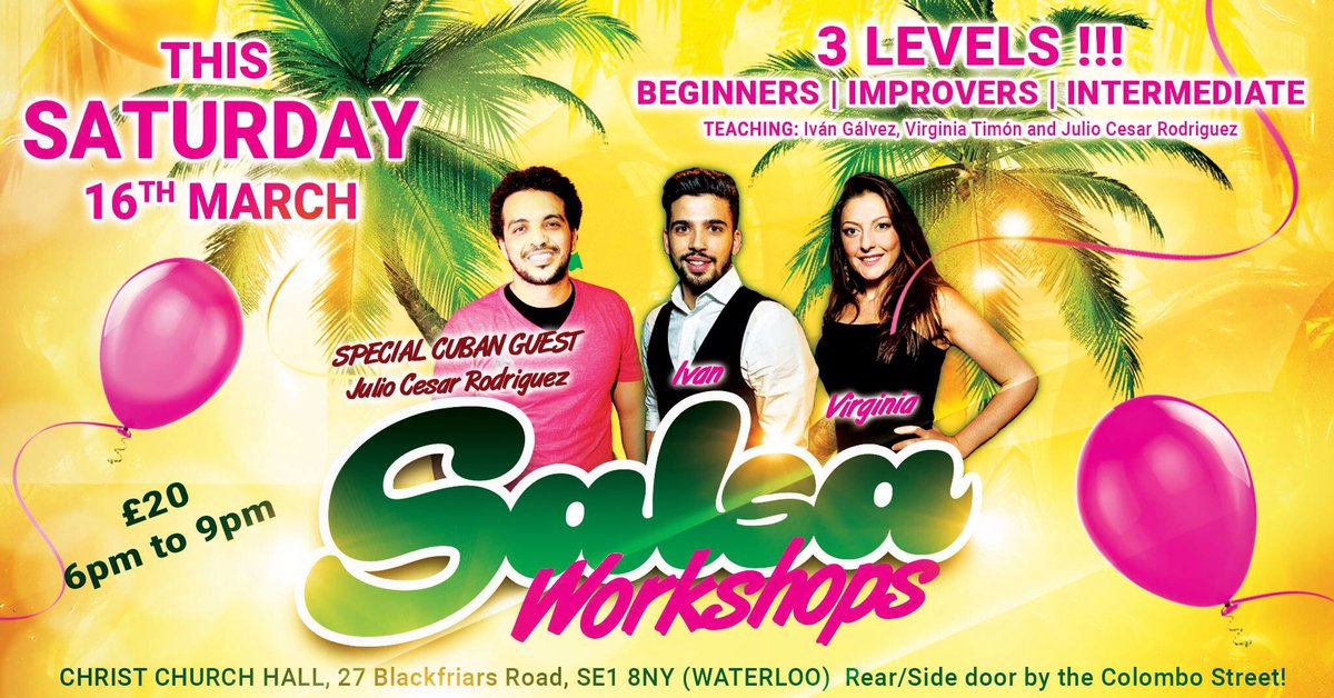 TOMORROW OUR POPULAR CUBAN SALSA WORKSHOP IS BACK FROM 6PM TO 9PM..!!
🇨🇺 Teaching : Julio Cesar Rodriguez, Ivan Gálvez and Virginia Timón
🇨🇺 Levels: Beginners, Improvers and Intermediate 
🇨🇺 Near Waterloo
salsateca.co.uk
#salsa #cuban #workshop #dancing #saturdays #london