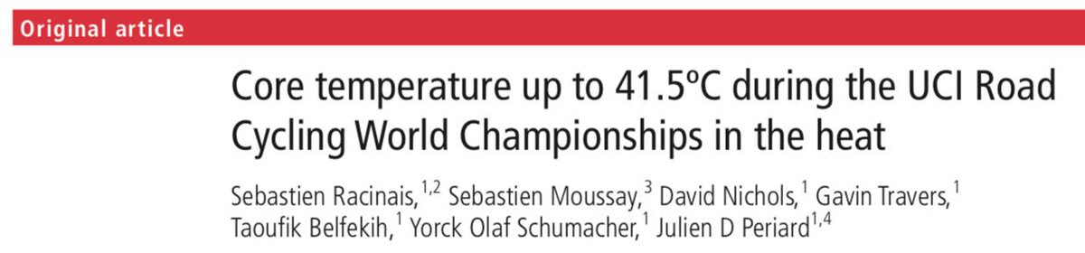 ephysiol's tweet photo. Your core temperature can be way over 40 (41.5ºC) and still get a medal at the @UCI_cycling 🚴‍♀️ world championships ☀️ https://t.co/UFPtlRux1L
Something that a lab study 👨‍🔬cannot replicate (ethics limitation, non-elite participants, etc.) https://t.co/MlL33HHwF1