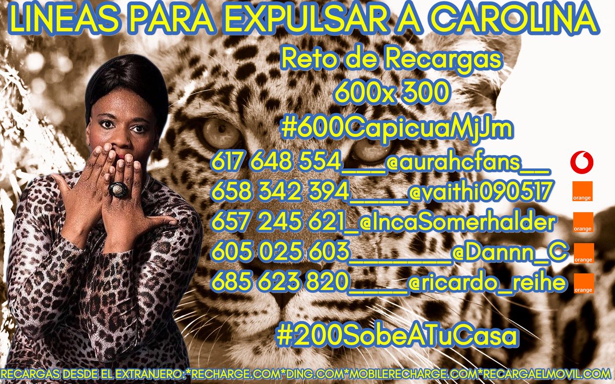 RETAZO‼️
➖Si conseguimos 600€ nos recargan 300€ extras
Sube tus comprobantes a #600CapicuaMjJm

➖Sube tus votos GHDUO CAROLINA al 27050 a #200AdiosSobe
#GHDÚO15M