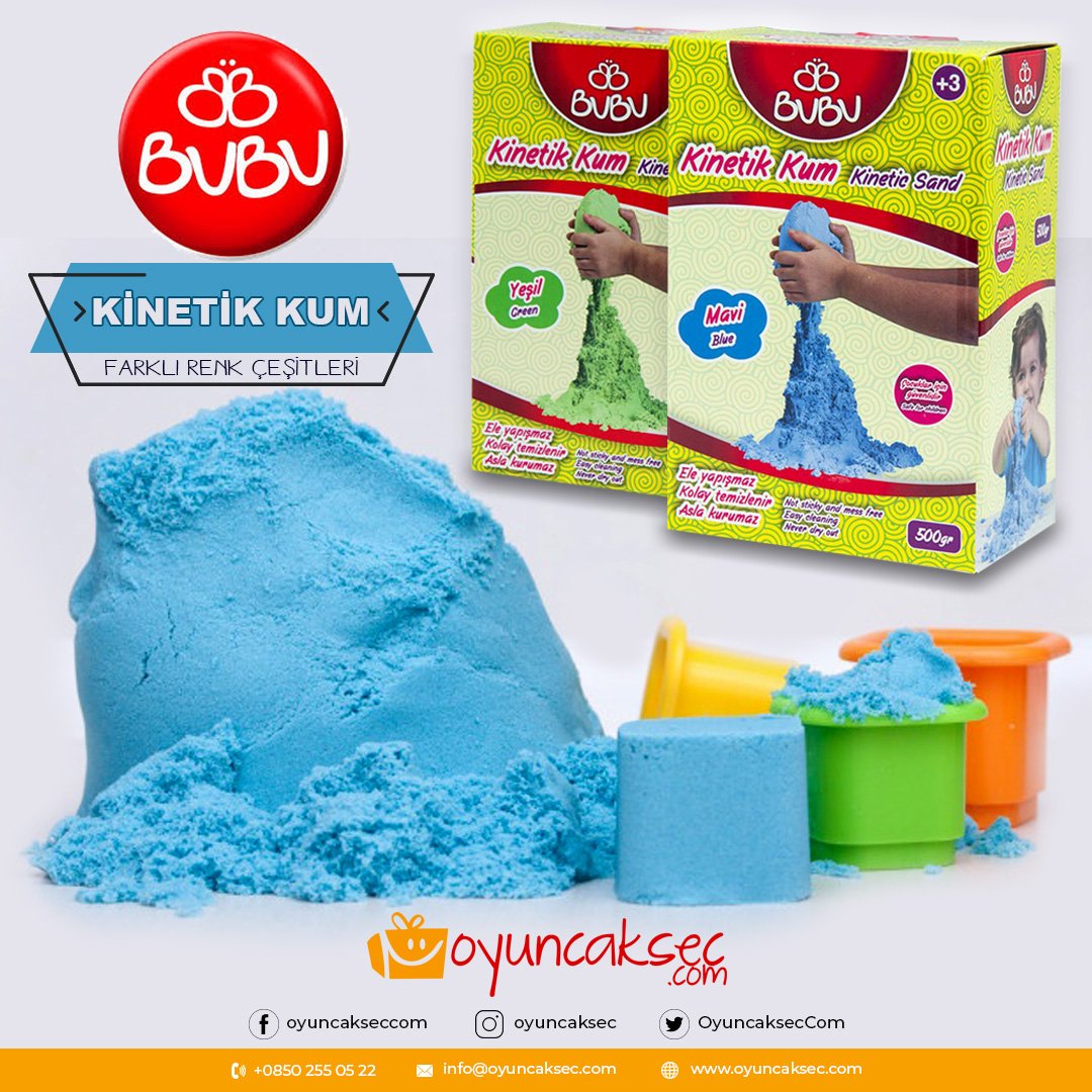 Bu-Bu Kinetik Kum Çeşitleri farklı renk alternatifleriyle oyuncaksec.com’da. Sipariş vermek için ow.ly/UWMU30o3lGM linki ziyaret ediniz. <a href="/OyuncaksecCom/">Oyuncaksec.com</a> #oyuncaksec #oyuncak #oyun #antimikrobiyal #antibakteriyel #renk #farklırenkseçenekleriyle #kinetikkum