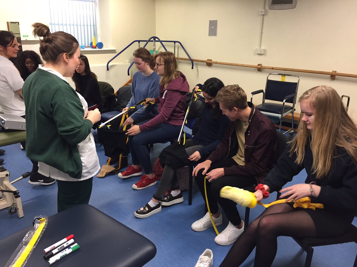 TonyDix14's tweet photo. Day 5 and we are with our Therapy department. Here we have students trying to dress within the restrictions of a post op hip replacement. @WeHCScientists @NHSEngland @gloshospitals #HCSWeek2019 @CSPsouthwest @KMiddletonCSP https://t.co/KcYBCV2R5E